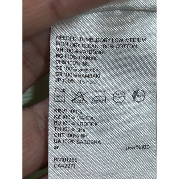 H&M Smocked Bodice Sundress M Light Green Floral Midi WovenCotton Unlined Boho - Picture 7 of 8